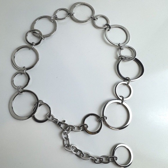Silver Tone Chunky Link Chain Belt With Large Oval Rings‎ Accent Boho Chic 47-23 main image 5